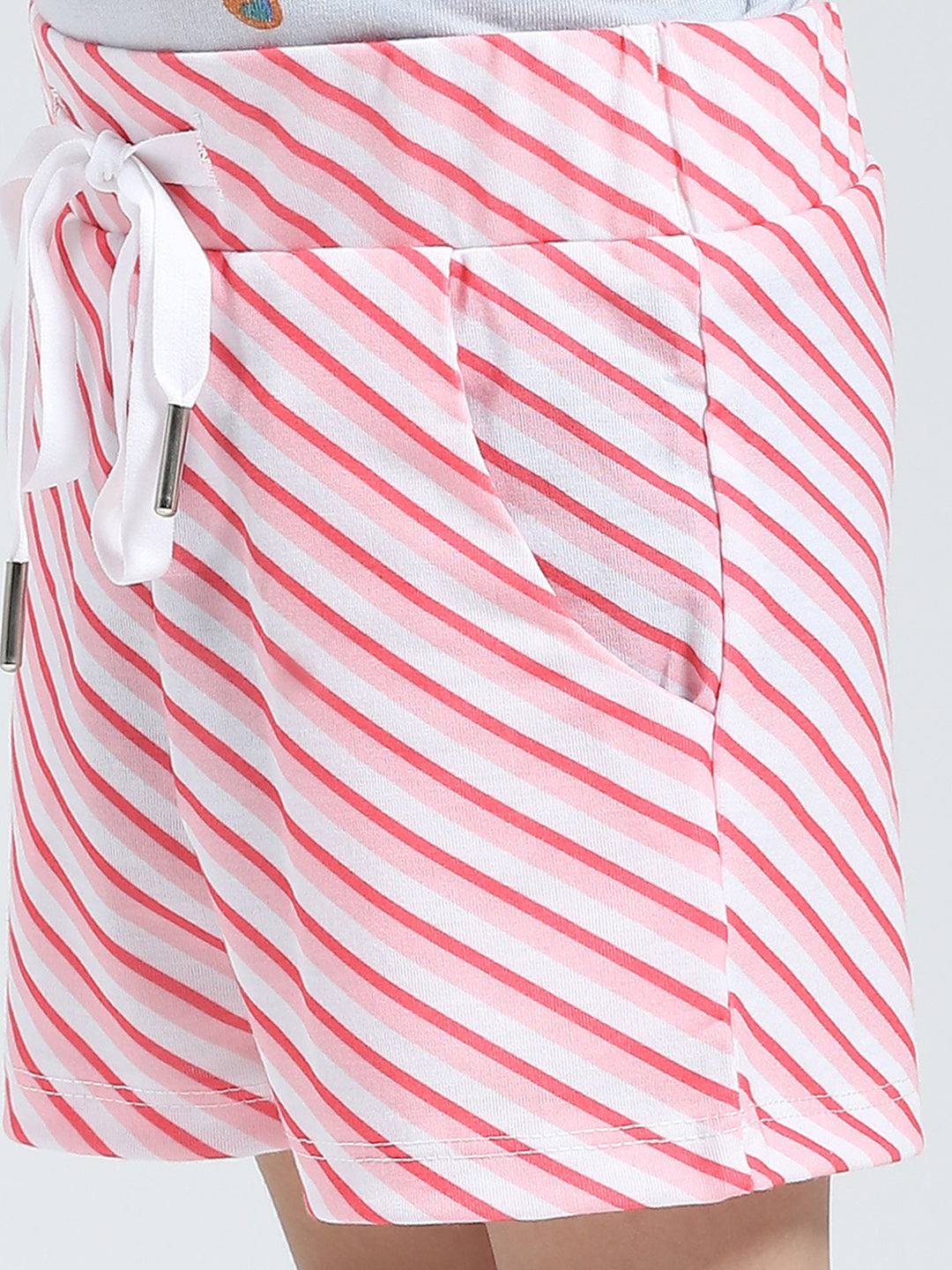 Girls Pink Printed Collar Half Sleeve Shorts Set