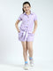 Girls Purple Check Collar Half Sleeve Cords Set