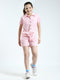 Girls Pink Check Collar Half Sleeve Cords Set