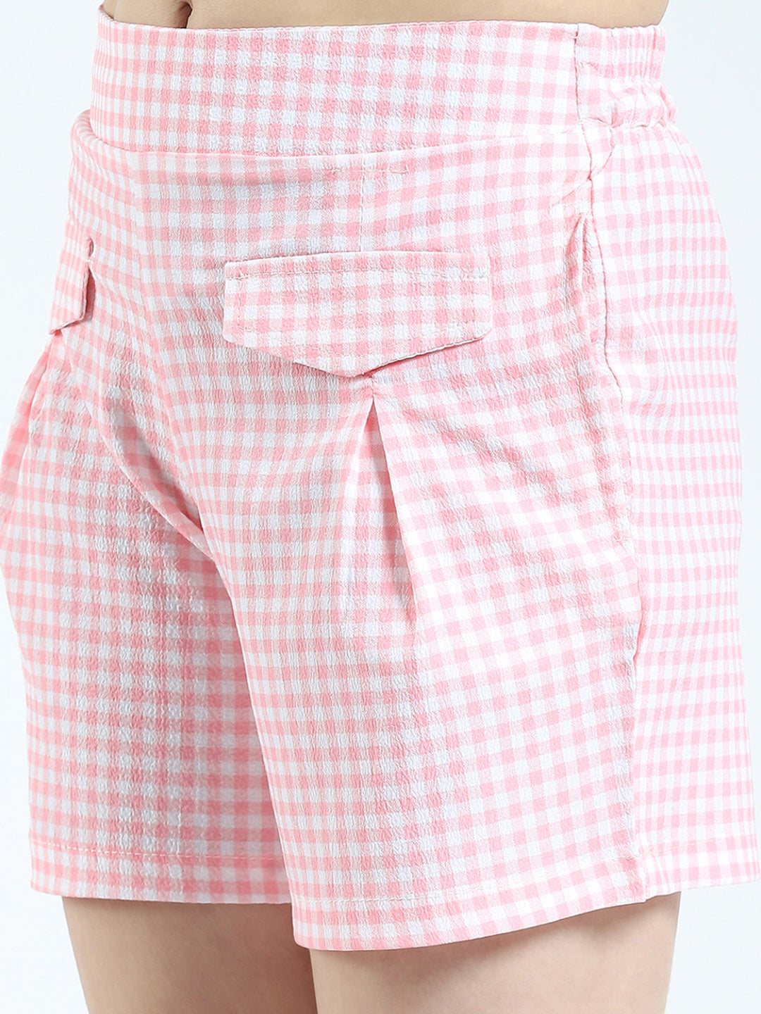 Girls Pink Check Collar Half Sleeve Cords Set