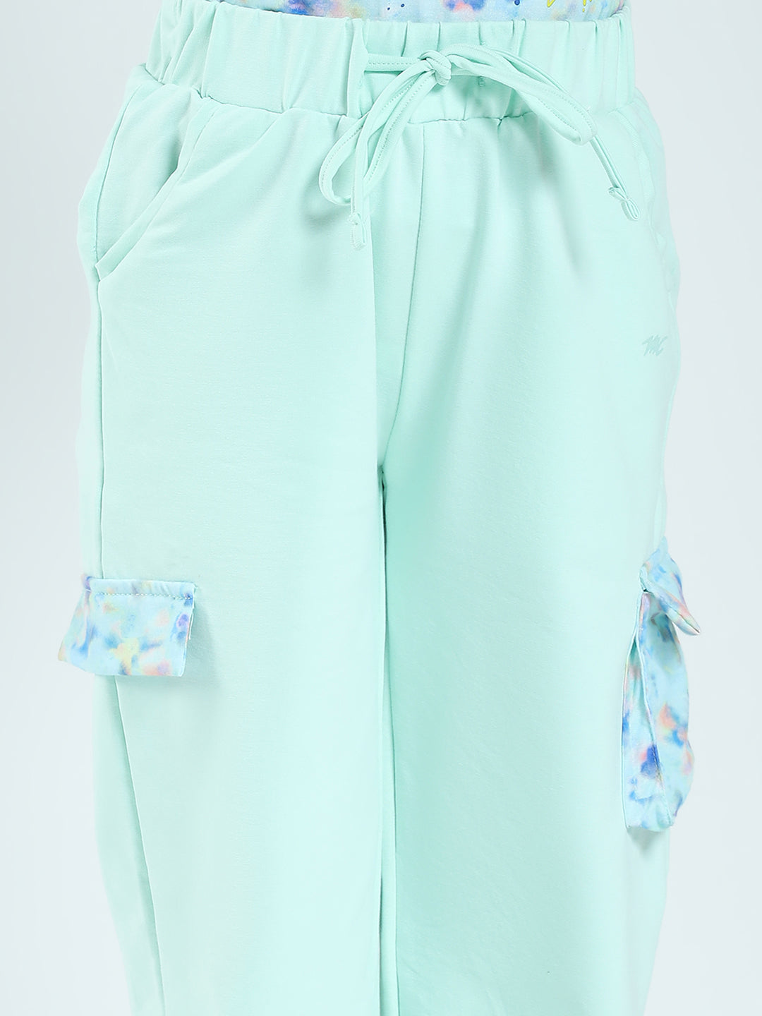 Girls Sea Green Printed Round Neck Half Sleeve Lower Set