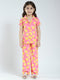 Girls Pink Printed Collar Half Sleeve Lower Set