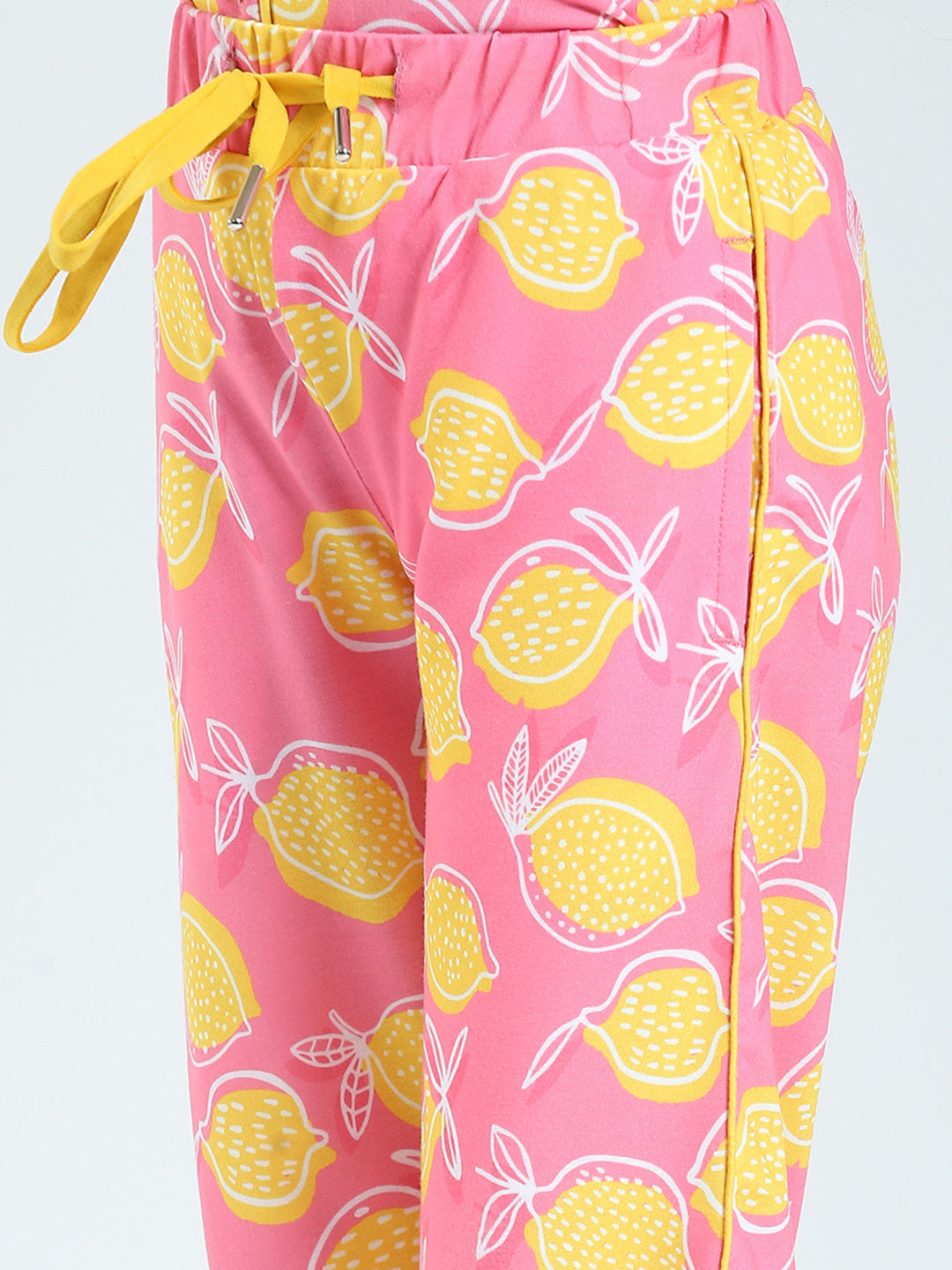 Girls Pink Printed Collar Half Sleeve Lower Set