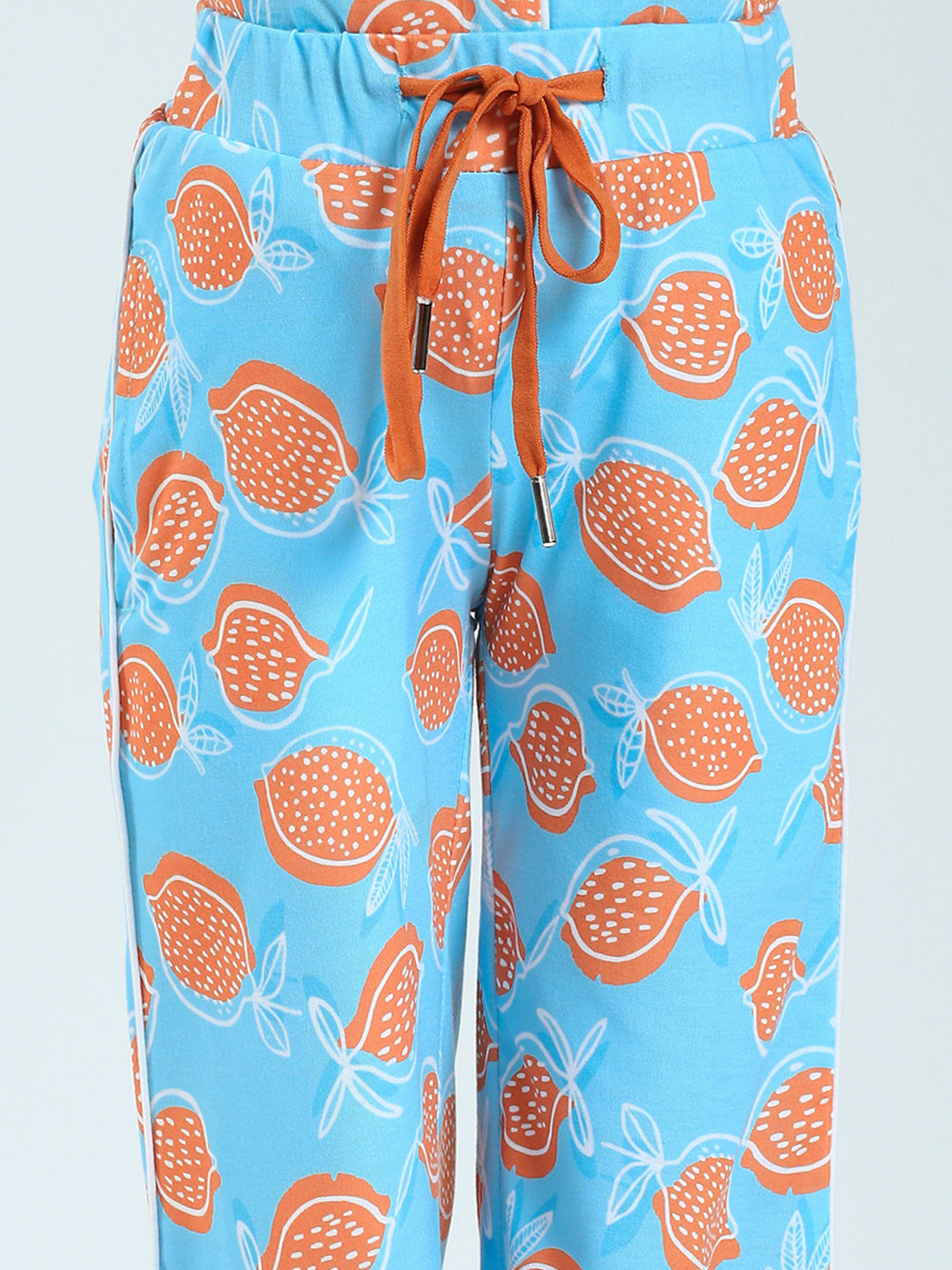 Girls Blue Printed Collar Half Sleeve Lower Set