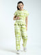 Girls Green Printed Round Neck Half Sleeve Cords Set