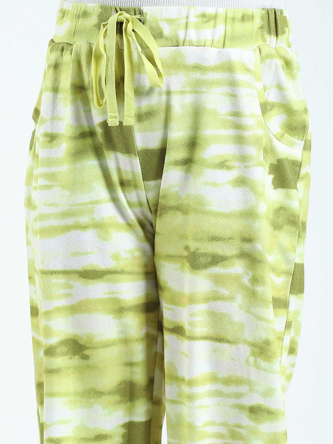 Girls Green Printed Round Neck Half Sleeve Cords Set