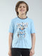 Boys Blue Printed Round Neck Half Sleeve T-Shirt