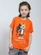 Boys Orange Printed Round Neck Half Sleeve T-Shirt