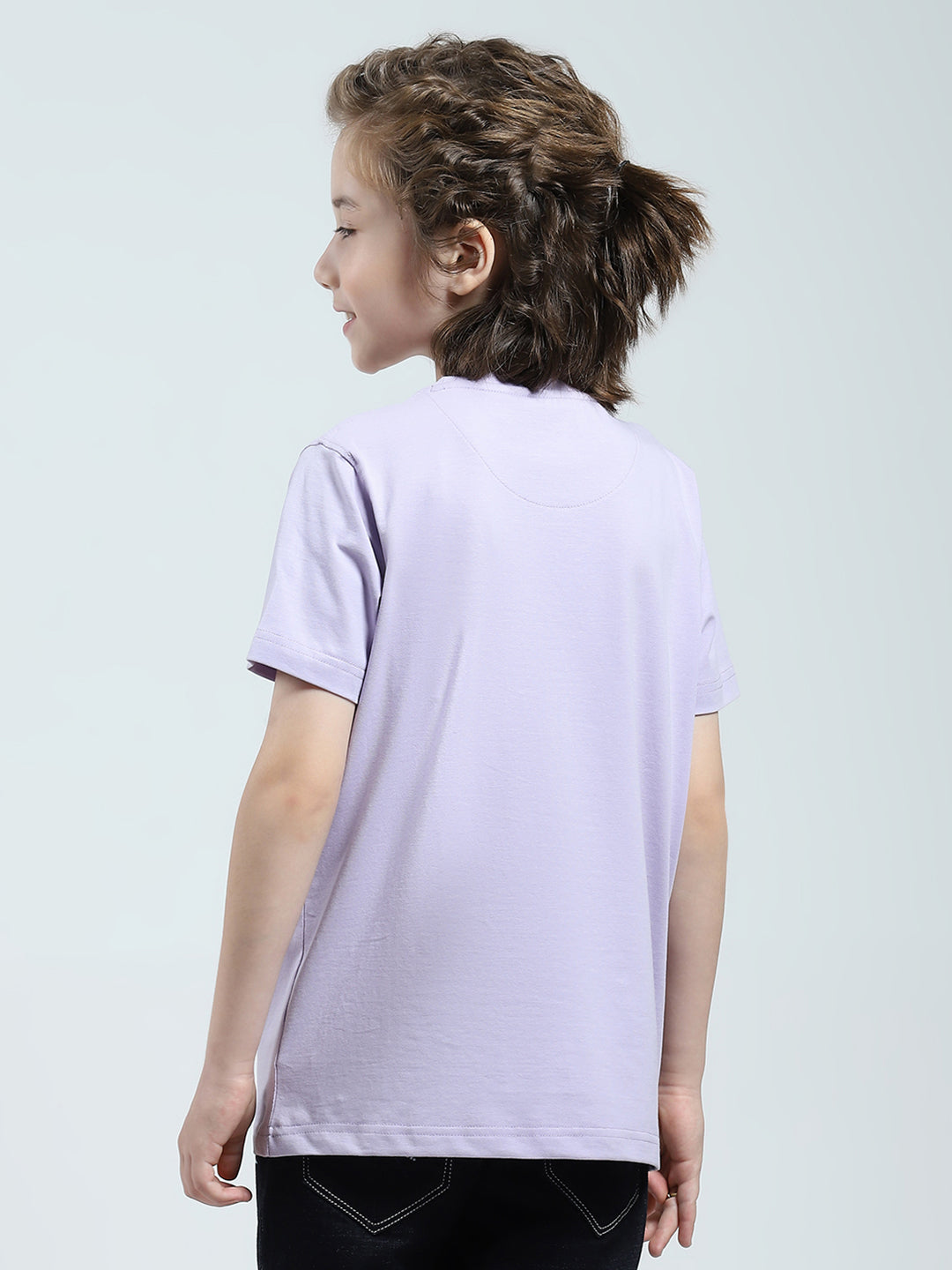 Boys Purple Printed Round Neck Half Sleeve T-Shirt