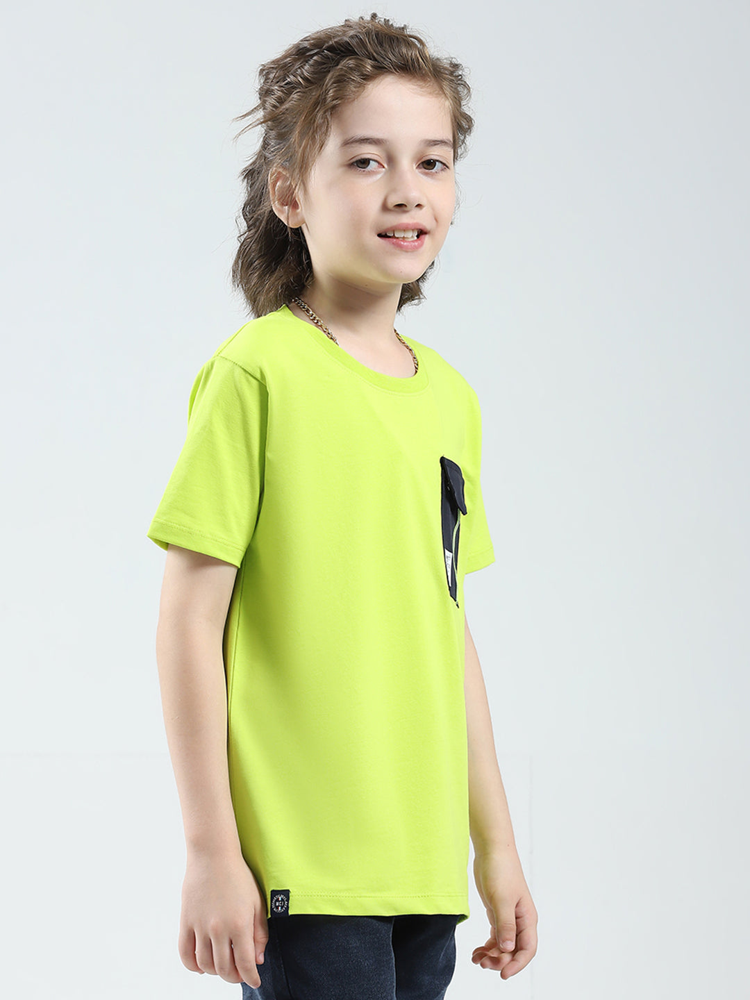 Boys Green Solid Round Neck Half Sleeve T-Shirt