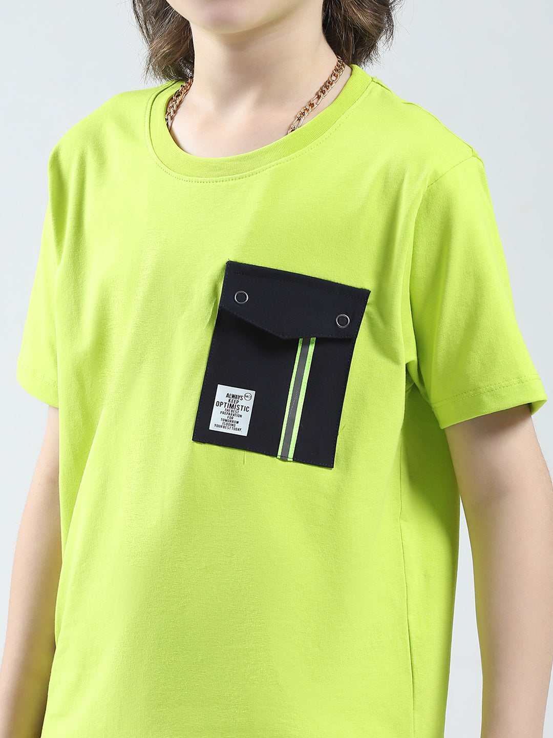 Boys Green Solid Round Neck Half Sleeve T-Shirt