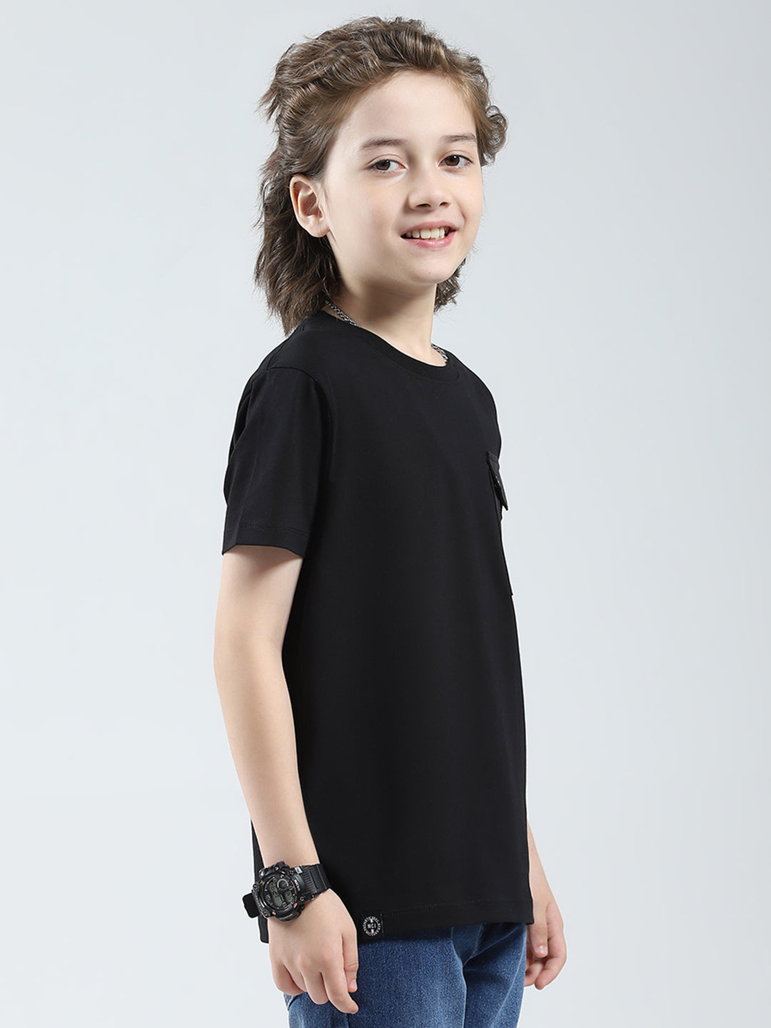 Boys Black Solid Round Neck Half Sleeve T-Shirt