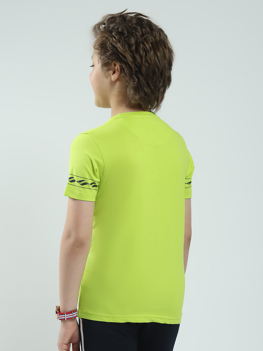 Boys Green Printed Round Neck Half Sleeve T-Shirt