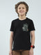 Boys Black Printed Round Neck Half Sleeve T-Shirt