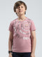 Boys Peach Printed Round Neck Half Sleeve T-Shirt