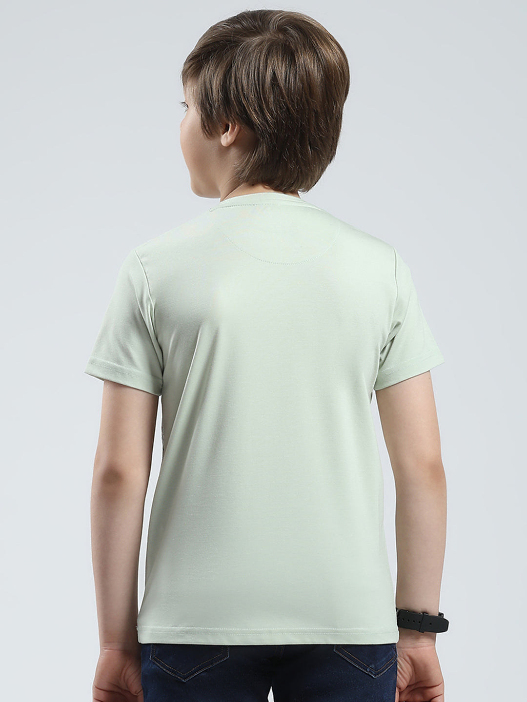 Boys Green Printed Round Neck Half Sleeve T-Shirt