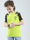 Boys Green Self Design Round Neck Half Sleeve T-Shirt