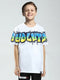 Boys White Printed Round Neck Half Sleeve T-Shirt