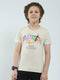 Boys Beige Printed Round Neck Half Sleeve T-Shirt