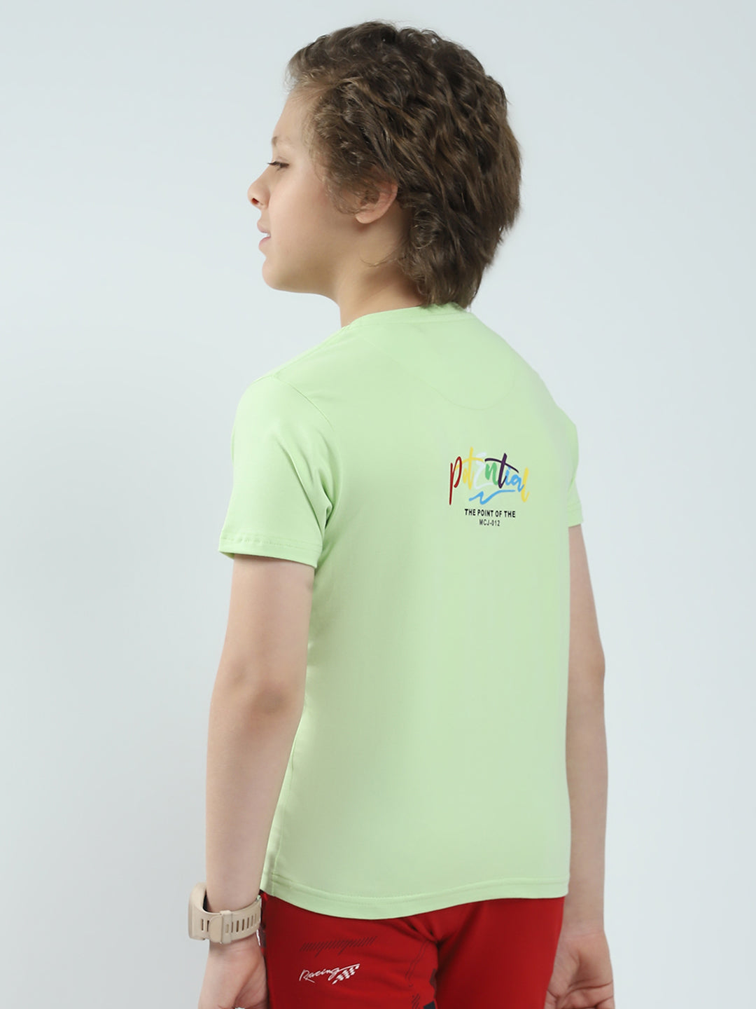 Boys Green Printed Round Neck Half Sleeve T-Shirt