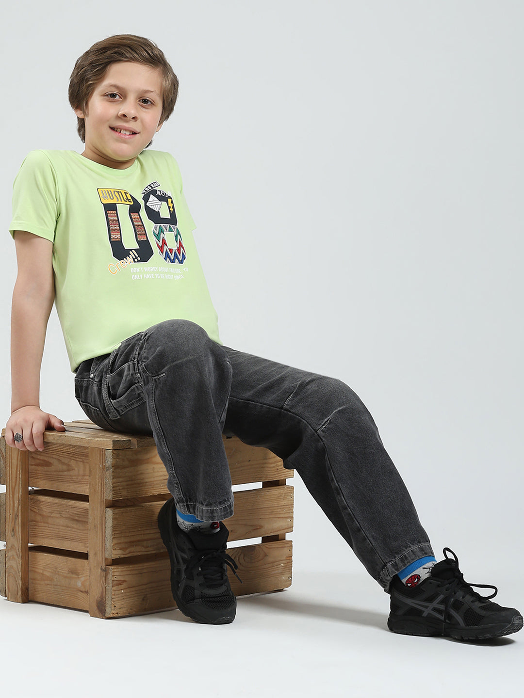 Boys Green Printed Round Neck Half Sleeve T-Shirt