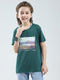 Boys Green Printed Round Neck Half Sleeve T-Shirt