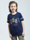 Boys Navy Blue Printed Round Neck Half Sleeve T-Shirt