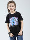 Boys Black Printed Round Neck Half Sleeve T-Shirt