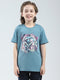 Boys Blue Printed Round Neck Half Sleeve T-Shirt