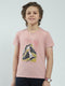 Boys Pink Printed Round Neck Half Sleeve T-Shirt