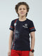 Boys Navy Blue Printed Round Neck Half Sleeve T-Shirt