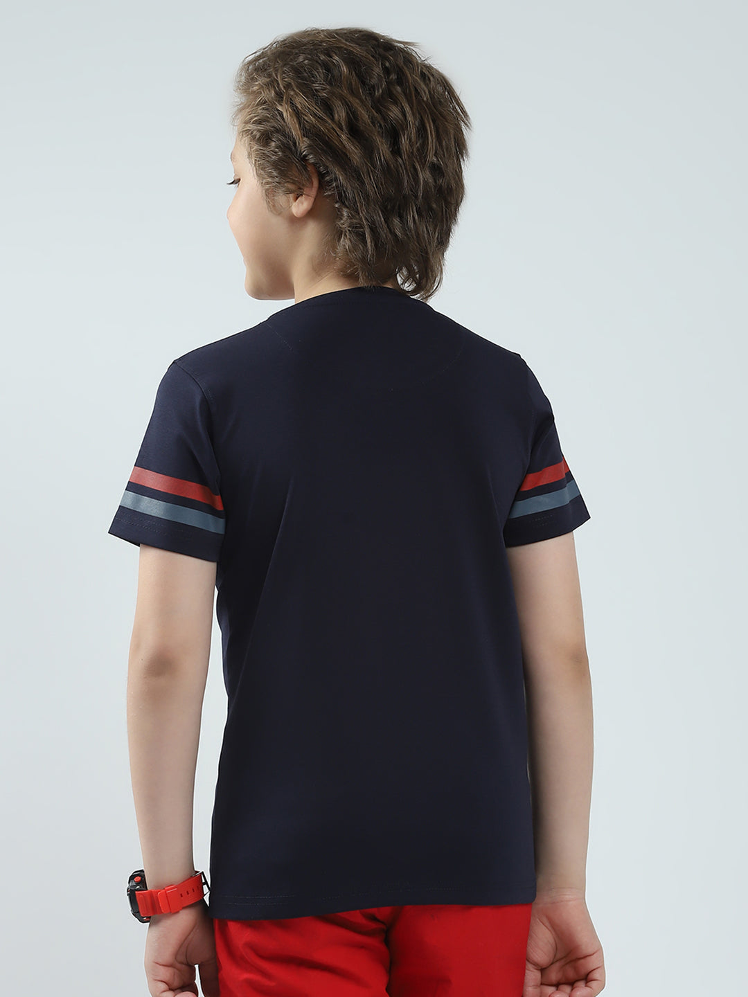 Boys Navy Blue Printed Round Neck Half Sleeve T-Shirt