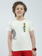 Boys White Printed Round Neck Half Sleeve T-Shirt