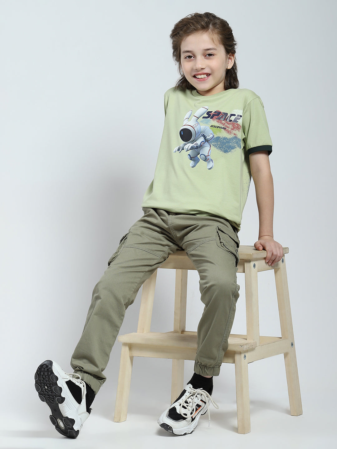 Boys Green Printed Round Neck Half Sleeve T-Shirt