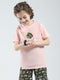 Boys Peach Printed Round Neck Half Sleeve T-Shirt