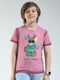 Boys Pink Printed Round Neck Half Sleeve T-Shirt