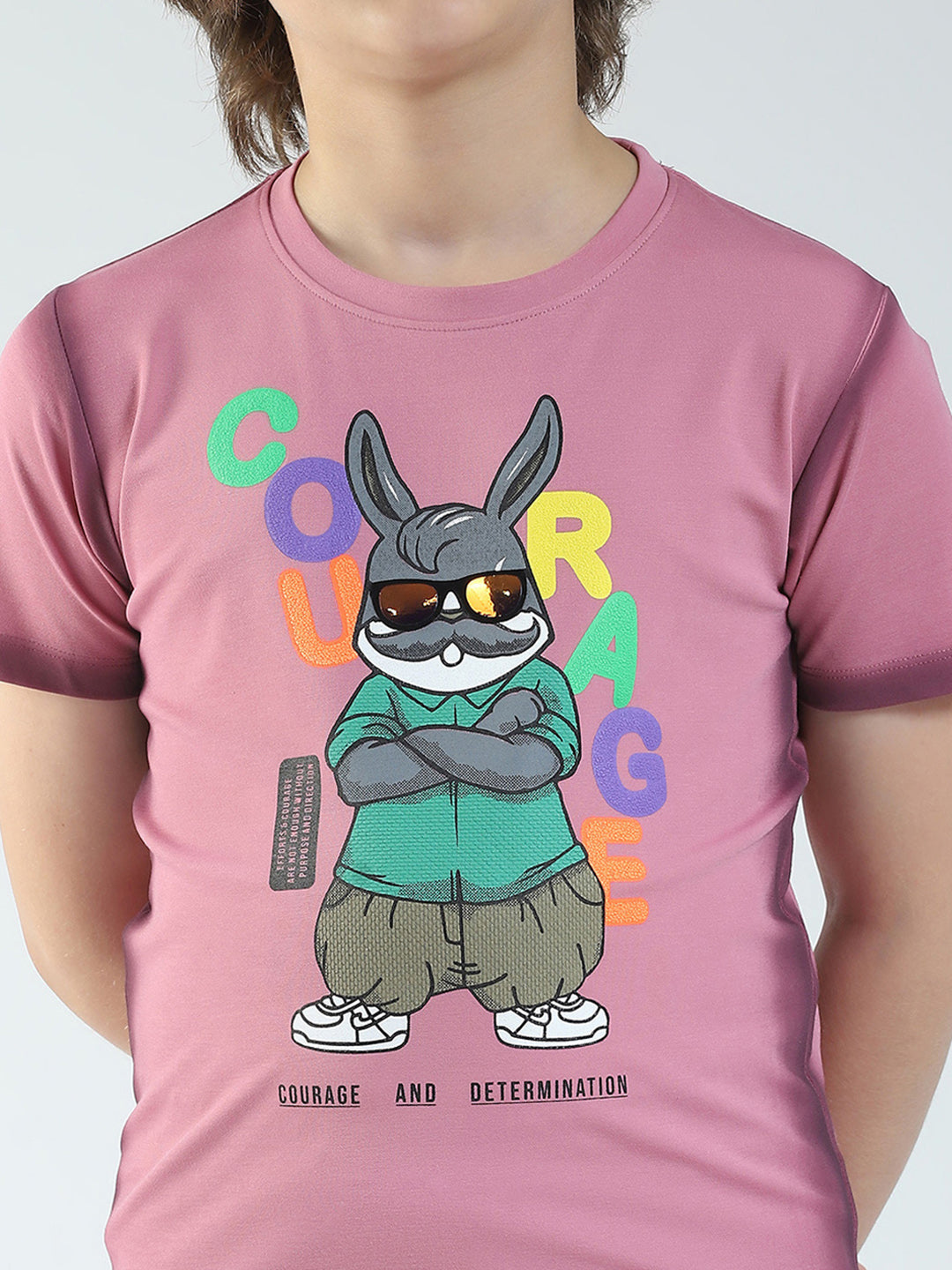 Boys Pink Printed Round Neck Half Sleeve T-Shirt