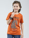Boys Orange Printed Round Neck Half Sleeve T-Shirt
