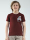 Boys Maroon Printed Round Neck Half Sleeve T-Shirt