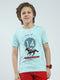 Boys Blue Printed Round Neck Half Sleeve T-Shirt