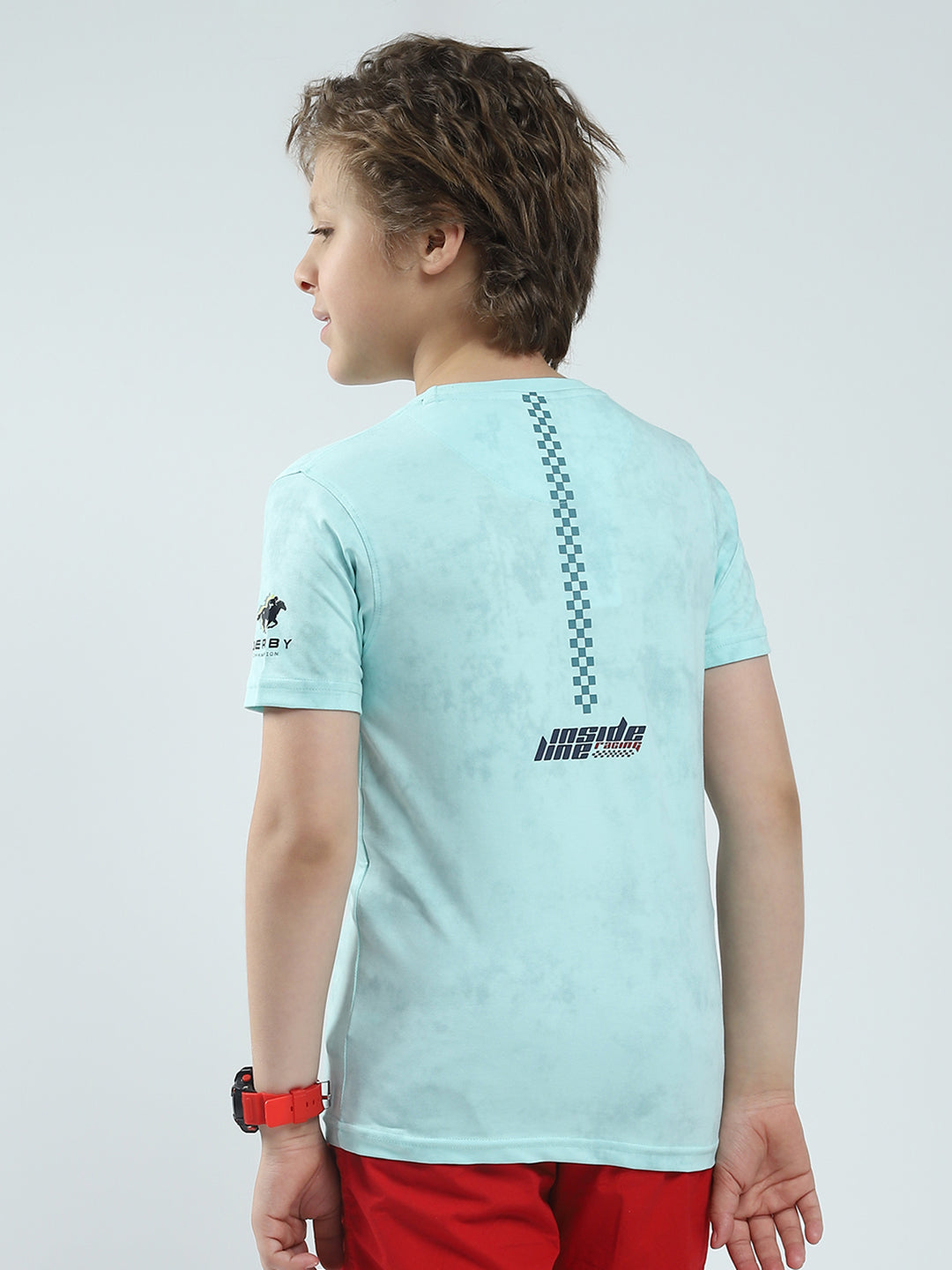 Boys Blue Printed Round Neck Half Sleeve T-Shirt