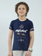 Boys Navy Blue Printed Round Neck Half Sleeve T-Shirt