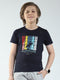 Boys Navy Blue Printed Round Neck Half Sleeve T-Shirt