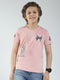 Boys Peach Printed Round Neck Half Sleeve T-Shirt