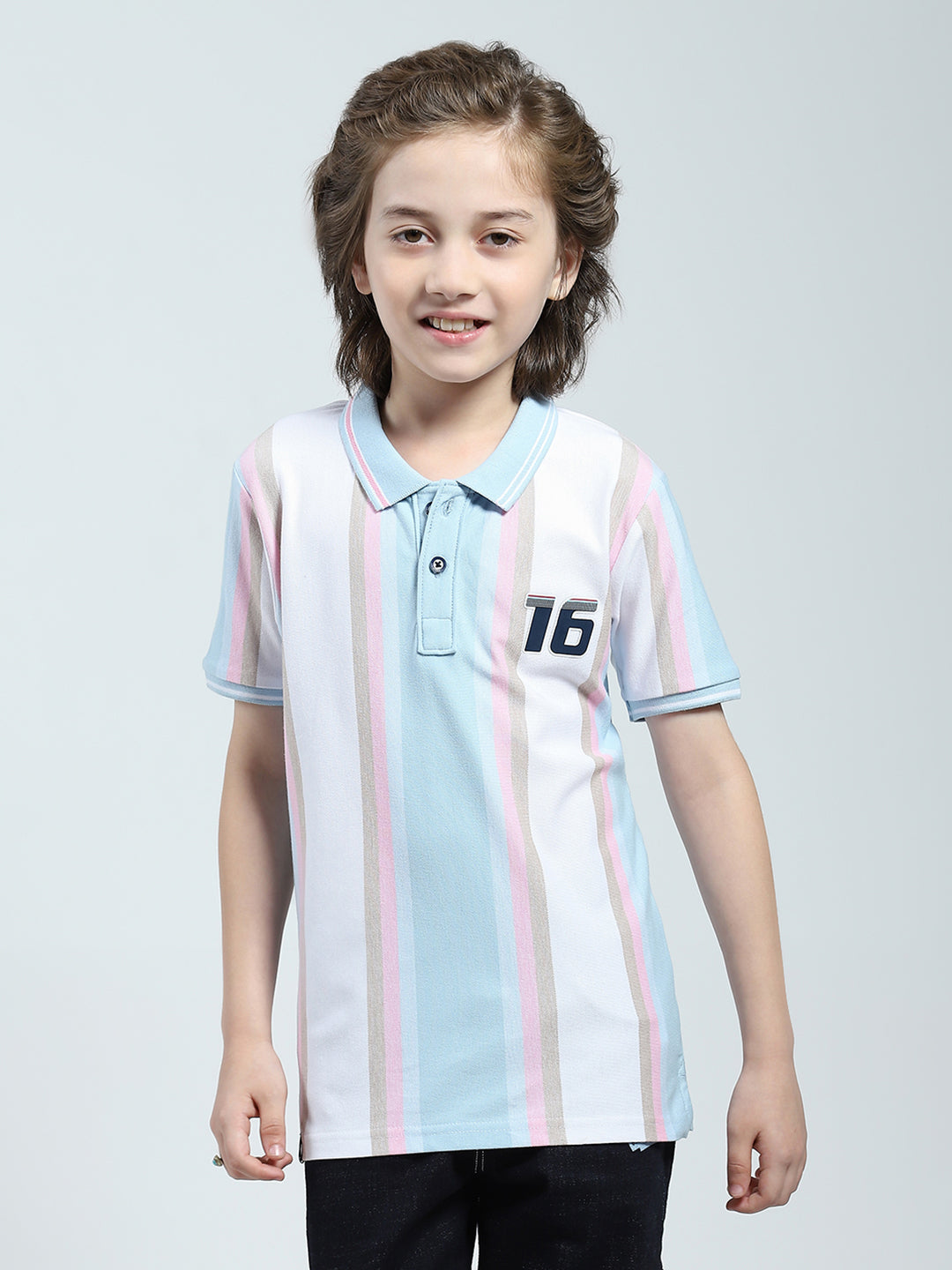 Boys Blue Stripe Collar Half Sleeve T-Shirt