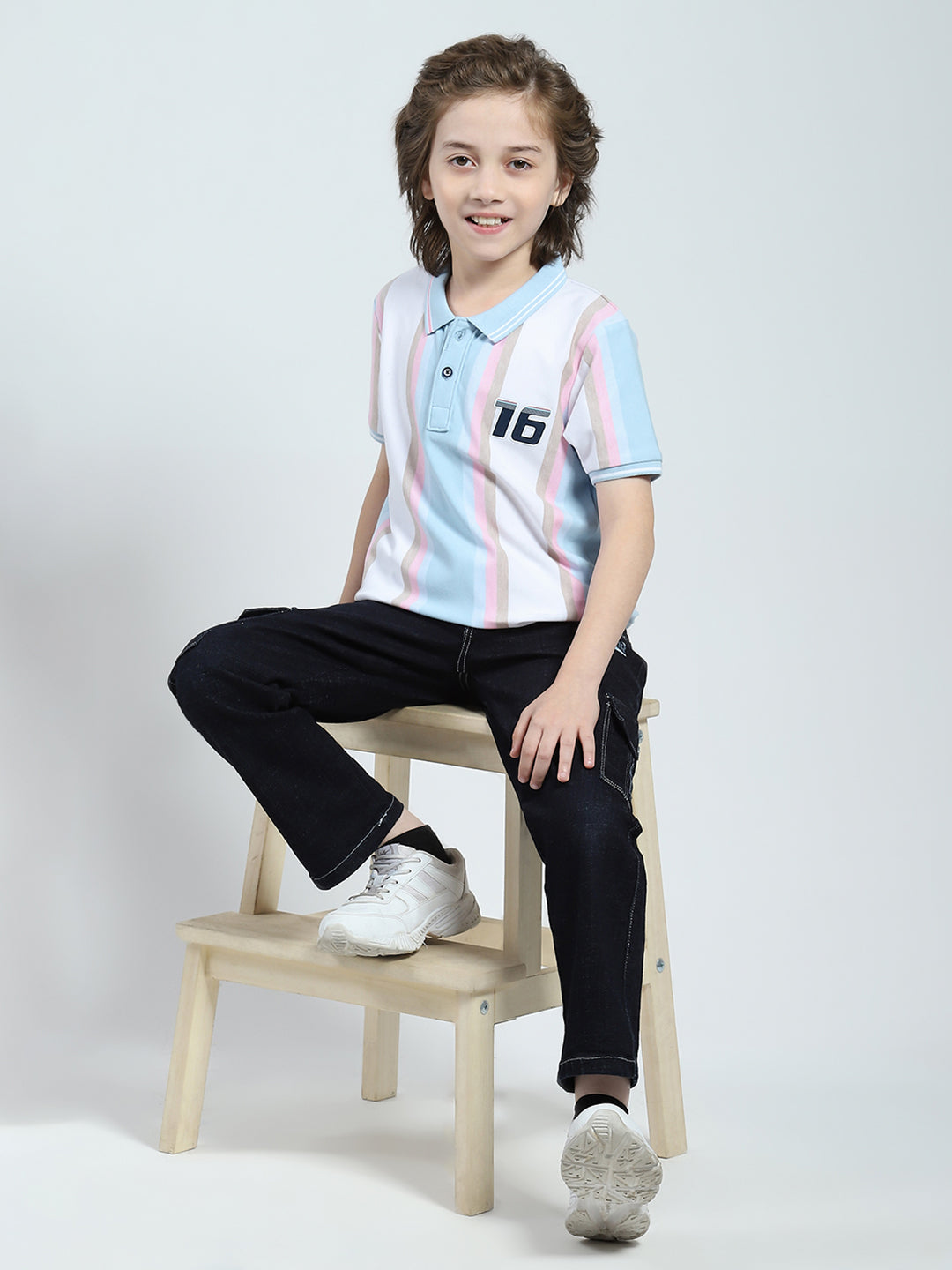 Boys Blue Stripe Collar Half Sleeve T-Shirt