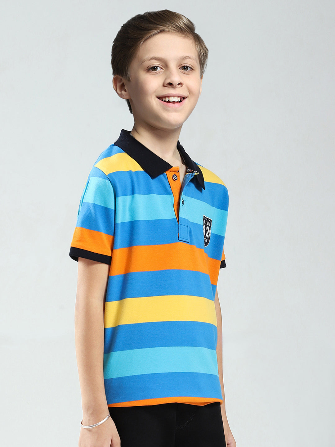 Boys Blue Stripe Collar Half Sleeve T-Shirt