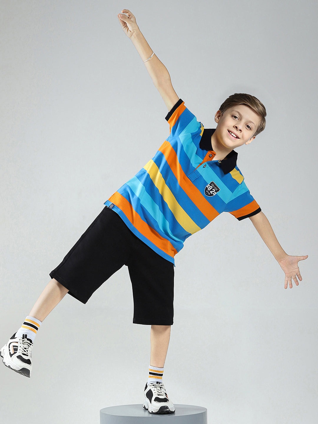Boys Blue Stripe Collar Half Sleeve T-Shirt