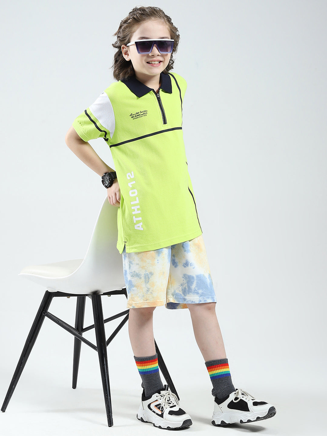 Boys Green Solid Collar Half Sleeve T-Shirt