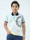 Boys White Printed Collar Half Sleeve T-Shirt